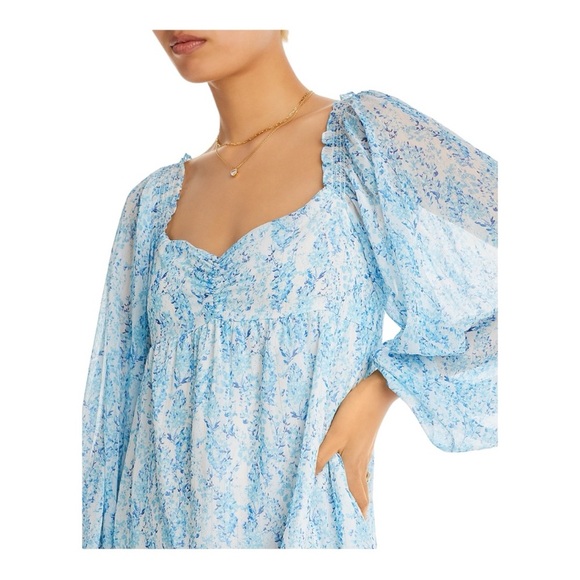 Aqua Floral Ruffle Mini Dress - Picture 2 of 5